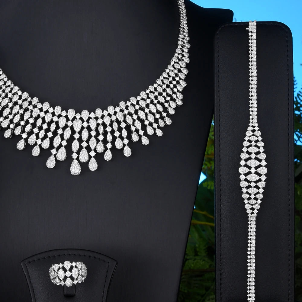 New Trendy 4PCS Full Micro CZ Luxury African Jewelry Set – Wedding Party Zircon Crystal Indian Necklace & Earrings for Women