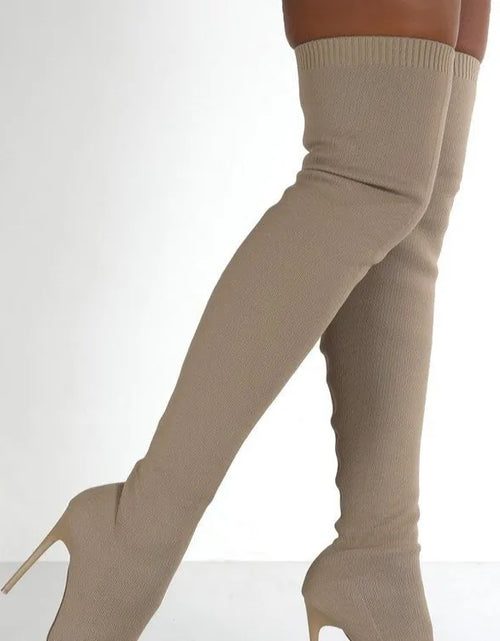 Load image into Gallery viewer, Sleek &amp; Stretchy: Over-the-Knee High Heel Sock Boots for Effortless Glam
