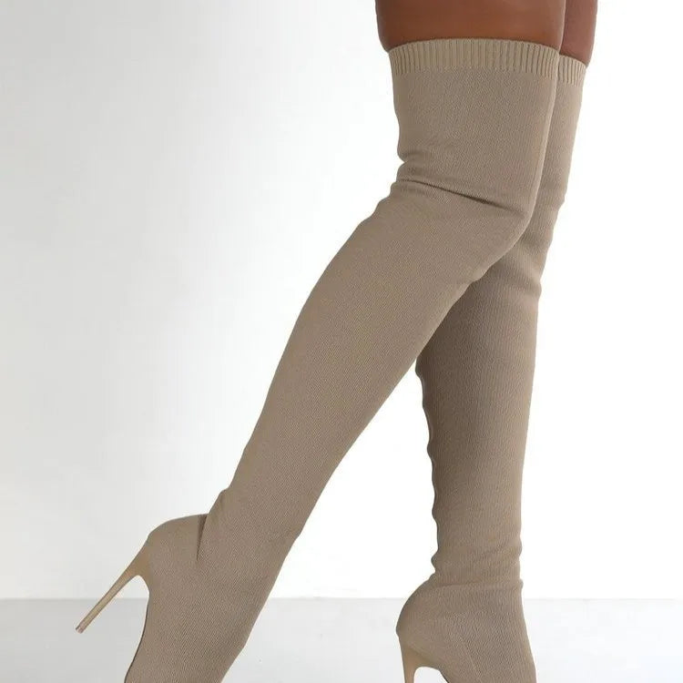 Sleek & Stretchy: Over-the-Knee High Heel Sock Boots for Effortless Glam