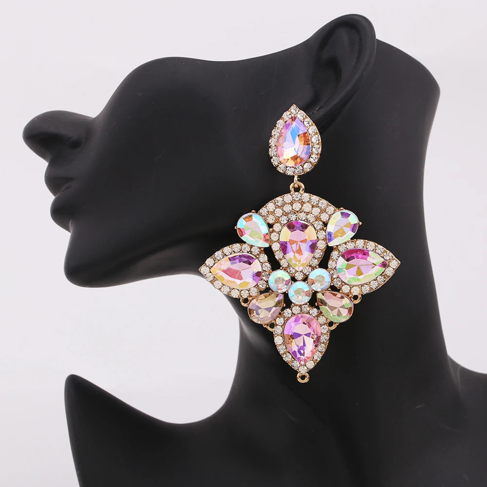 Boho Flower Tassel Earrings – Crystal Rhinestone Statement Jewelry for Women