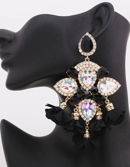 Load image into Gallery viewer, Boho Flower Tassel Earrings – Crystal Rhinestone Statement Jewelry for Women
