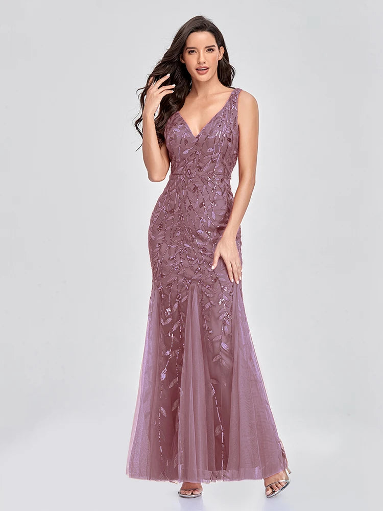 Glamorous Sleeveless V-Neck Tulle Sequin Mermaid Cocktail Dress for Unforgettable Nights