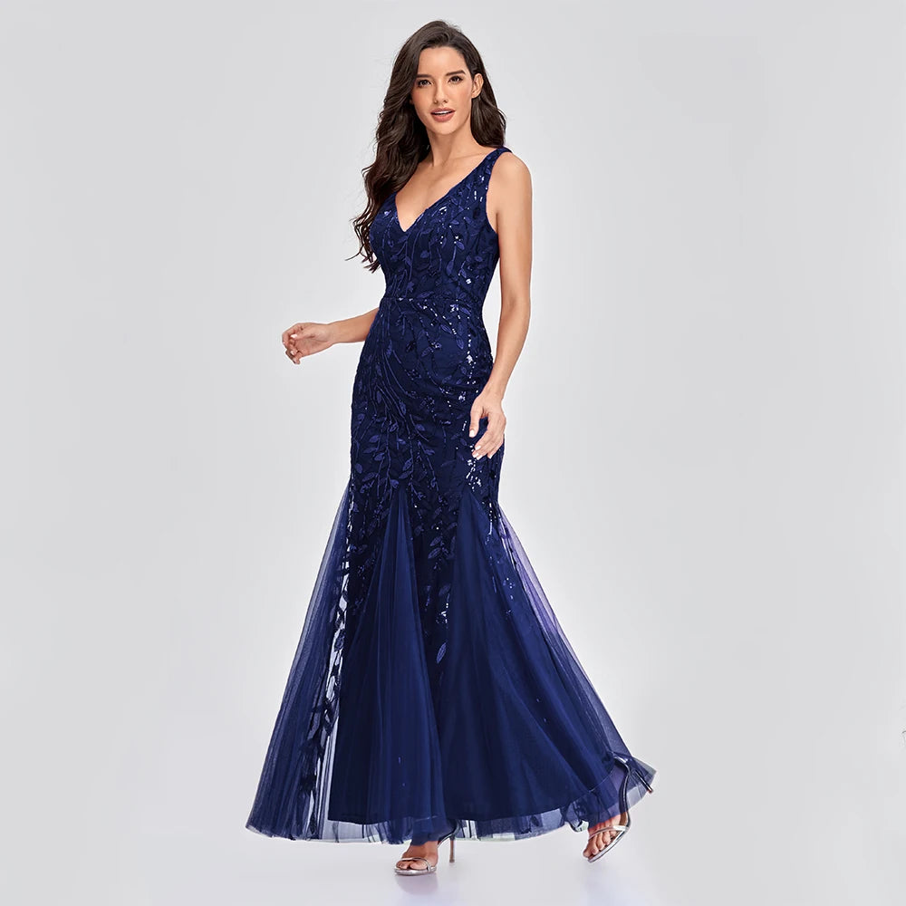 Glamorous Sleeveless V-Neck Tulle Sequin Mermaid Cocktail Dress for Unforgettable Nights