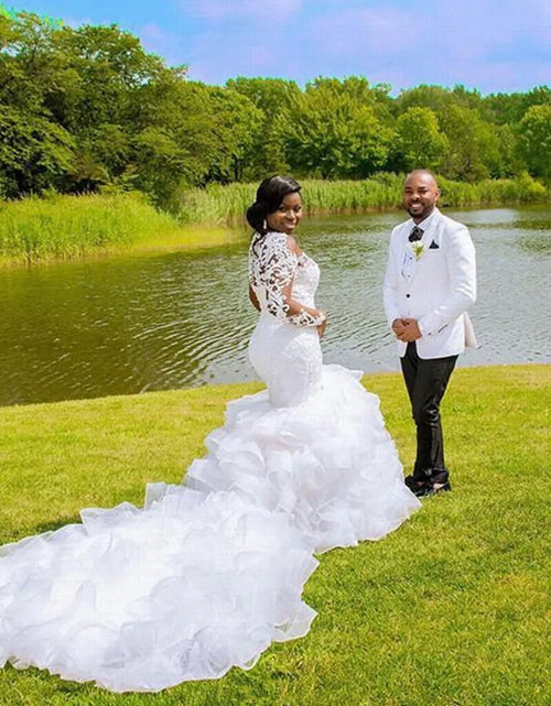 Load image into Gallery viewer, Elegant African Mermaid Wedding Dress – Cheerful Ruffles &amp; Long Train Plus-Size Bridal Gown
