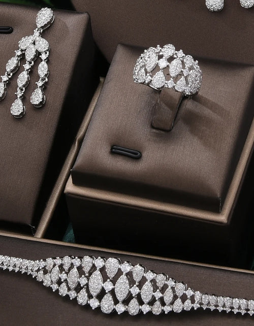 Load image into Gallery viewer, New Trendy 4PCS Full Micro CZ Luxury African Jewelry Set – Wedding Party Zircon Crystal Indian Necklace &amp; Earrings for Women
