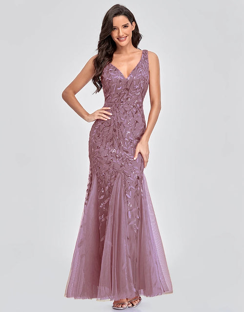 Load image into Gallery viewer, Glamorous Sleeveless V-Neck Tulle Sequin Mermaid Cocktail Dress for Unforgettable Nights
