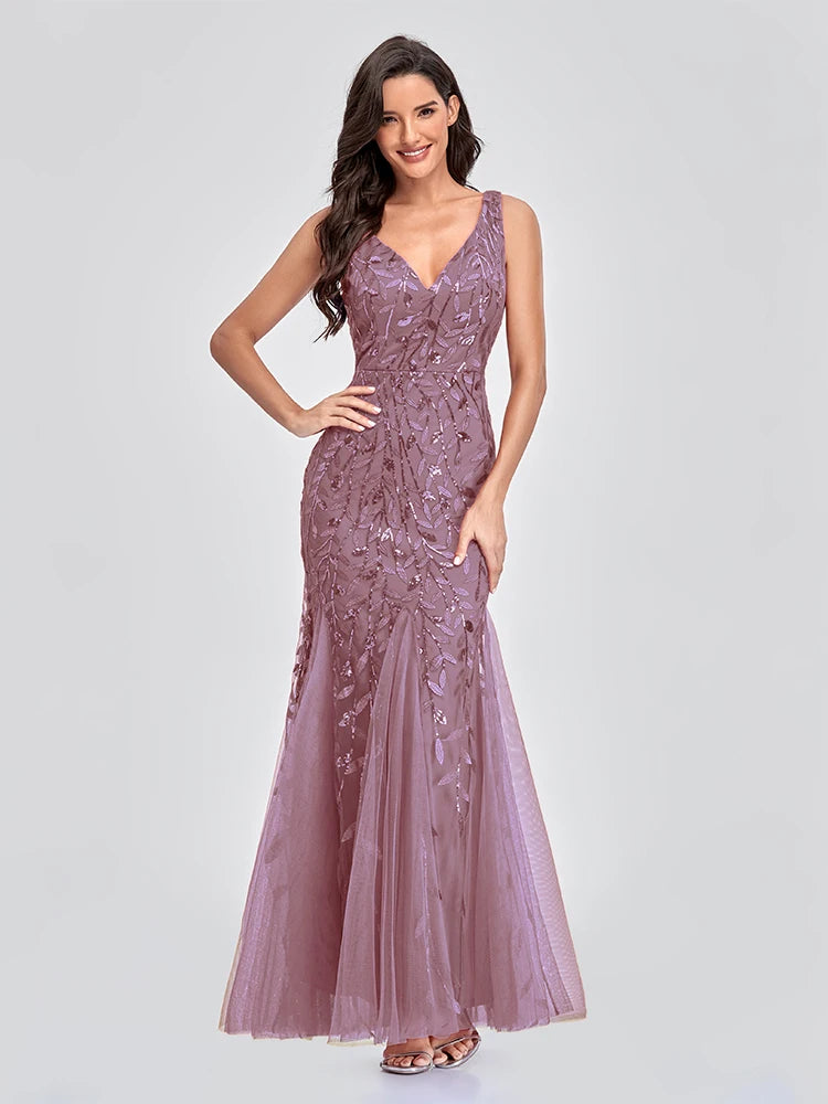 Glamorous Sleeveless V-Neck Tulle Sequin Mermaid Cocktail Dress for Unforgettable Nights