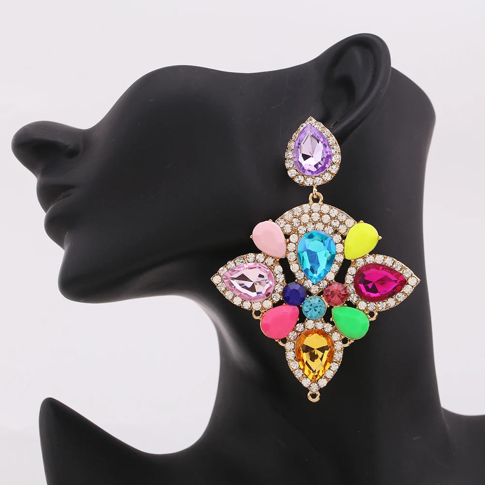 Boho Flower Tassel Earrings – Crystal Rhinestone Statement Jewelry for Women