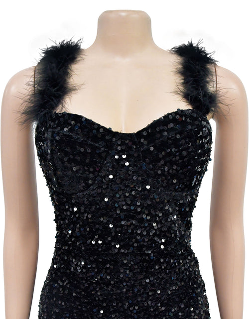 Load image into Gallery viewer, Women’s Feather Shoulder Sequined Bodycon Dress – Sexy Sleeveless Party Mini Dress
