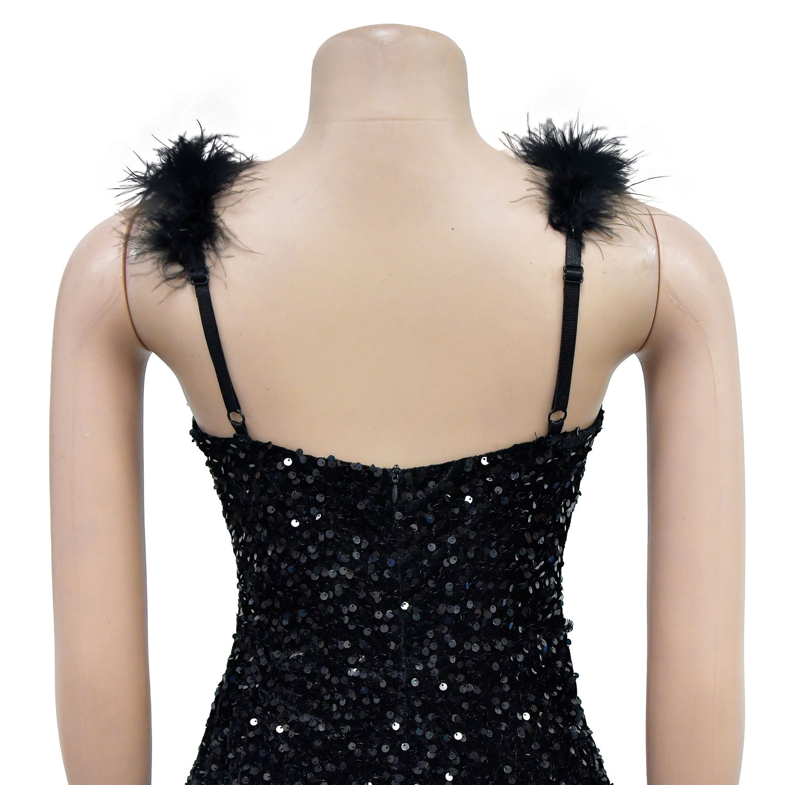 Women’s Feather Shoulder Sequined Bodycon Dress – Sexy Sleeveless Party Mini Dress