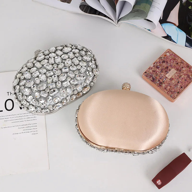 Golden Crystal Diamond Evening Clutch – Luxury Bridal & Party Purse for Weddings and Birthday