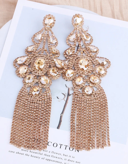 Load image into Gallery viewer, Statement Rhinestone Tassel Drop Earrings – Crystal Dangle Jewelry for Women
