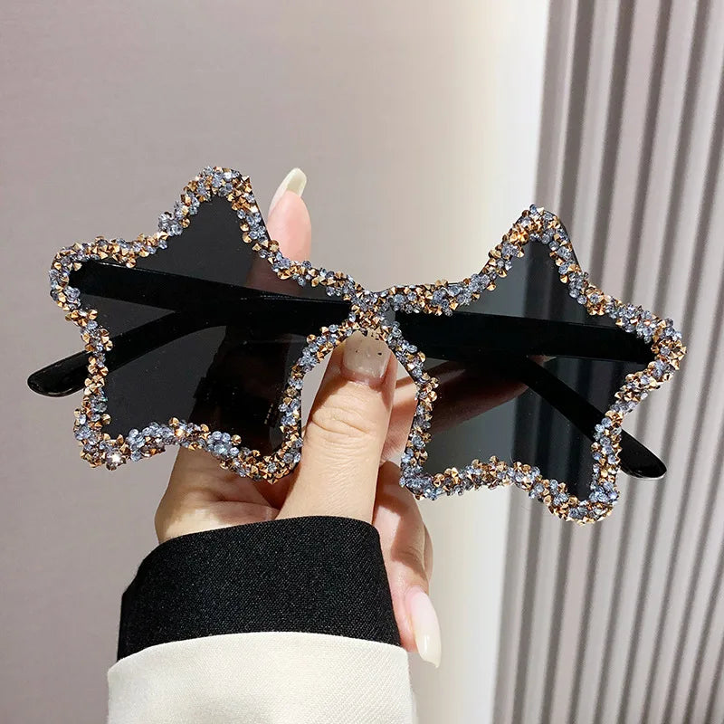 Luxury Diamond Star Shape Sunglasses Women Trends Rhinestone Shiny Sun Glasses Ladies Punk Rimless Style Eyewear