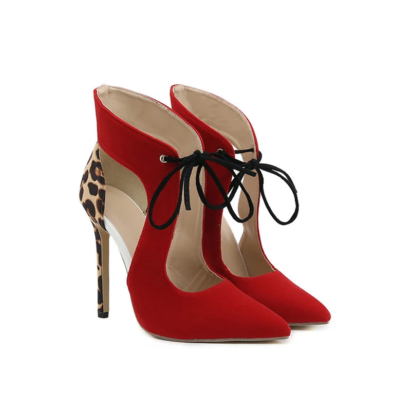 Sexy Red Lace-Up Slingback High Heels – Leopard Print Pumps for Summer Parties & Proms