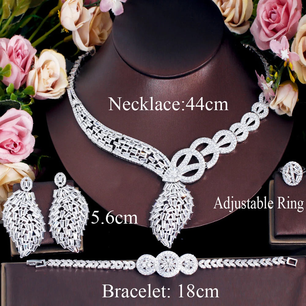 4pcs Brilliant Cubic Zirconia Stone Luxury African Dubai Bridal Jewelry Set for Women – Party Dress Accessories