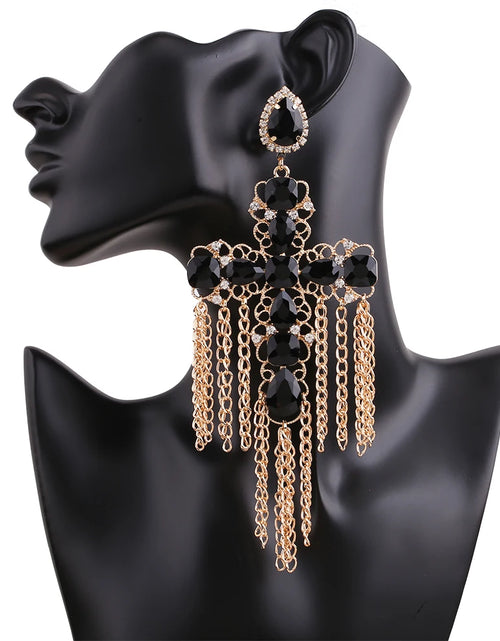 Load image into Gallery viewer, Statement Rhinestone Tassel Drop Earrings – Crystal Dangle Jewelry for Women
