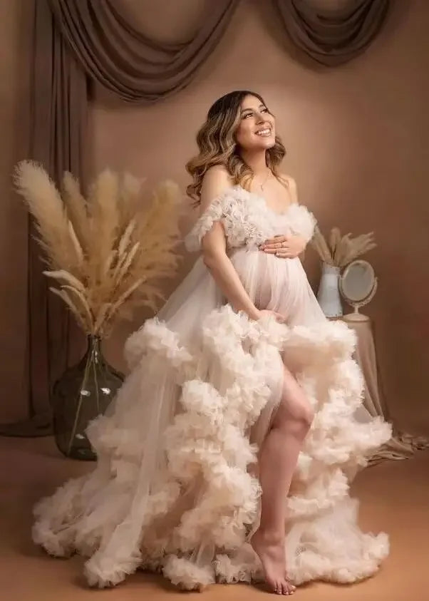 Puffy Ruffles Tulle Maternity Dress for Photoshoots & Baby Showers