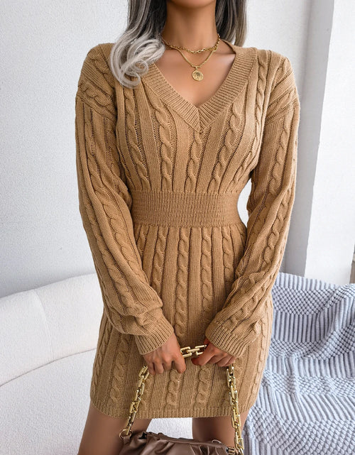 Load image into Gallery viewer, Cozy Knitted Sweater Dress for Women – Slim Waist, Long Sleeve Knitwear for Autumn &amp; Winter
