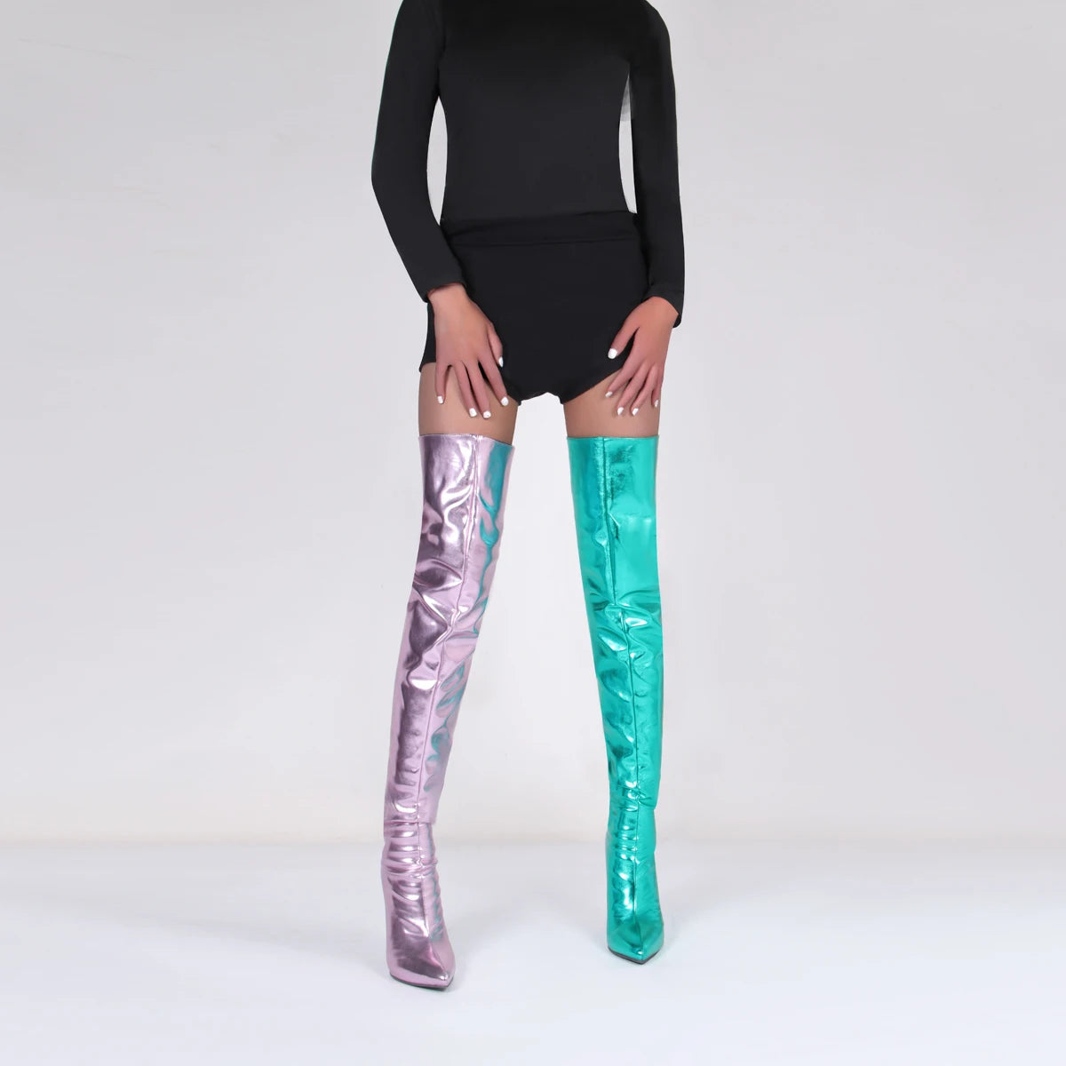 Metallic Seduction: 11CM Stiletto Over-the-Knee Boots for Bold Style