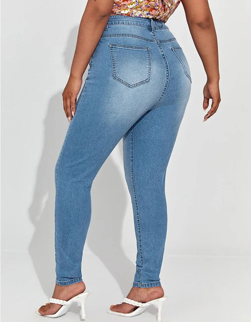 Load image into Gallery viewer, Plus-Size High-Waist Stretch Mom Jeans – Skinny Washed Denim for Women with 100kg+ Fit
