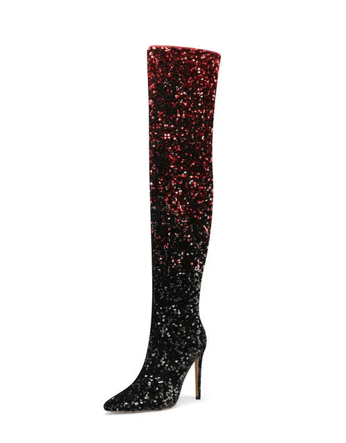 Load image into Gallery viewer, Shimmer &amp; Stride: Gradient Sequin Over-the-Knee Boots with 11CM Heels
