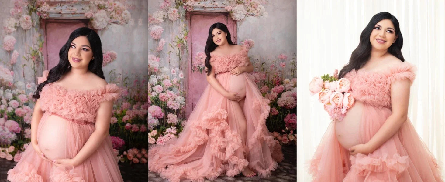 Puffy Ruffles Tulle Maternity Dress for Photoshoots & Baby Showers