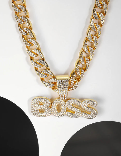 Load image into Gallery viewer, BOSS Cuban Chain Necklace – Bling Letter Choker for Hip Hop &amp; Goth Style
