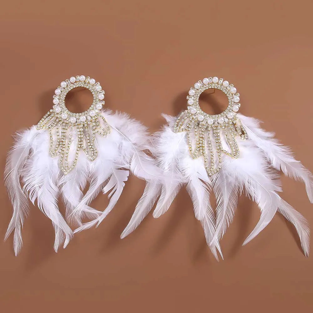 Charming Bohemian Feather Earrings – Luxury Crystal Bridal Statement Jewelry