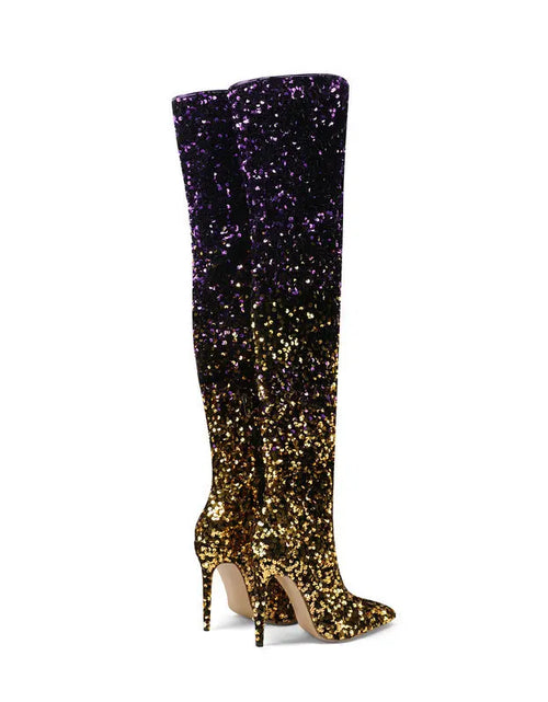 Load image into Gallery viewer, Shimmer &amp; Stride: Gradient Sequin Over-the-Knee Boots with 11CM Heels
