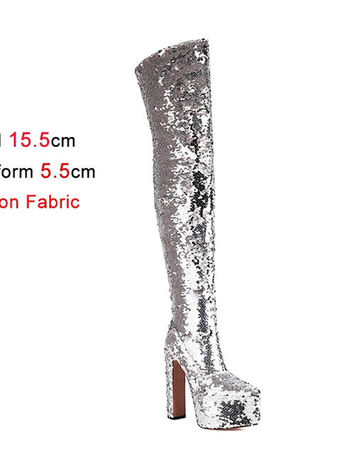 Load image into Gallery viewer, Showstopper: Sequin Over-the-Knee Platform Boots with High Heels
