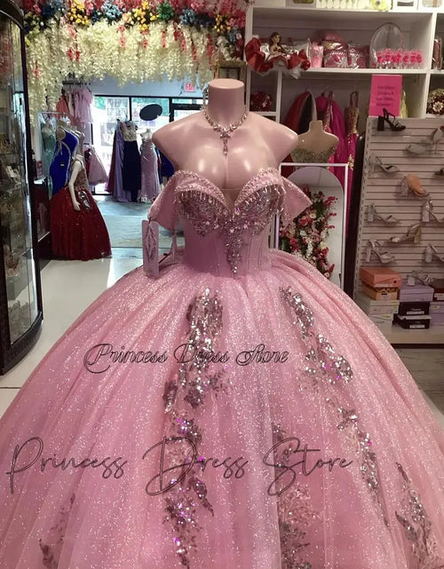 Load image into Gallery viewer, Blushing Royalty: Luxury Pink Princess Quinceañera Ball Gown with 3D Floral Appliques
