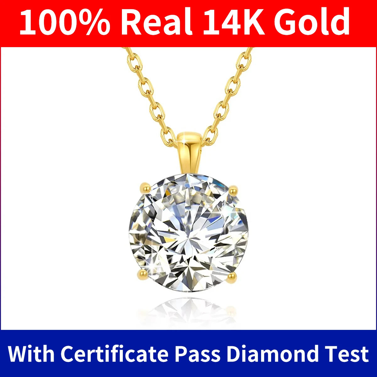 14K Gold Moissanite Necklace – 1.0ct D Color Certified Luxury Pendant for Women