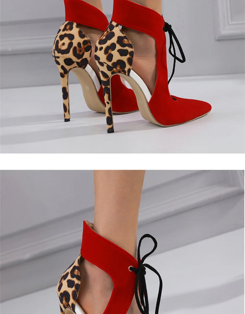 Load image into Gallery viewer, Sexy Red Lace-Up Slingback High Heels – Leopard Print Pumps for Summer Parties &amp; Proms
