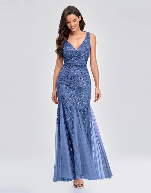 Load image into Gallery viewer, Glamorous Sleeveless V-Neck Tulle Sequin Mermaid Cocktail Dress for Unforgettable Nights
