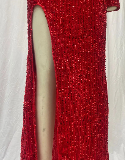 Load image into Gallery viewer, European &amp; American Deep V Slim-Fit Sequined Split Dress – Long Sleeve Glamour for Women&quot;
