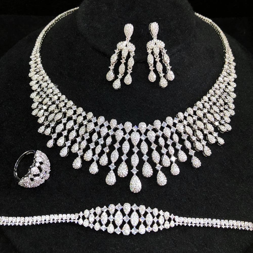 New Trendy 4PCS Full Micro CZ Luxury African Jewelry Set – Wedding Party Zircon Crystal Indian Necklace & Earrings for Women