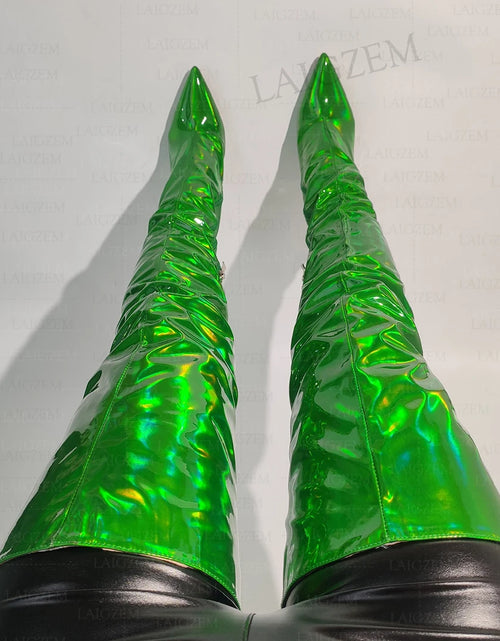 Load image into Gallery viewer, Holographic Glam: LAIGZEM Thigh-High Boots with High Heels
