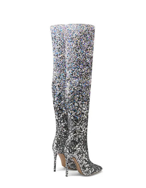 Load image into Gallery viewer, Shimmer &amp; Stride: Gradient Sequin Over-the-Knee Boots with 11CM Heels
