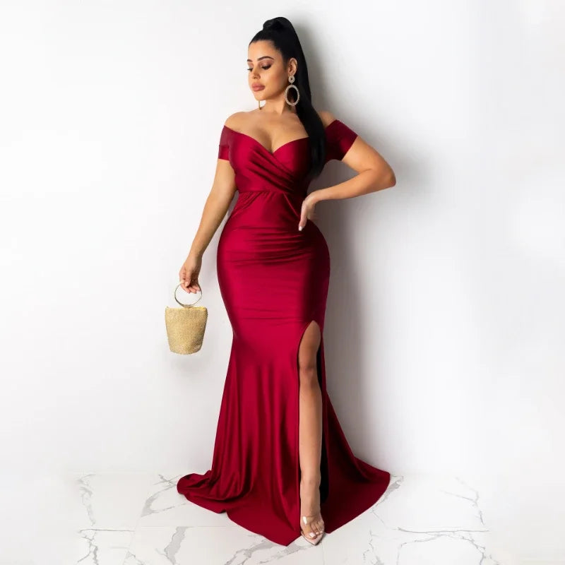 Timeless Elegance: Sexy Off-Shoulder V-Neck Mermaid Evening Dress for Women