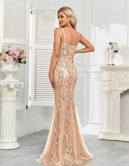 Load image into Gallery viewer, Glamorous Party Halter Sequin Gown with Luxurious Fishtail Net Skirt
