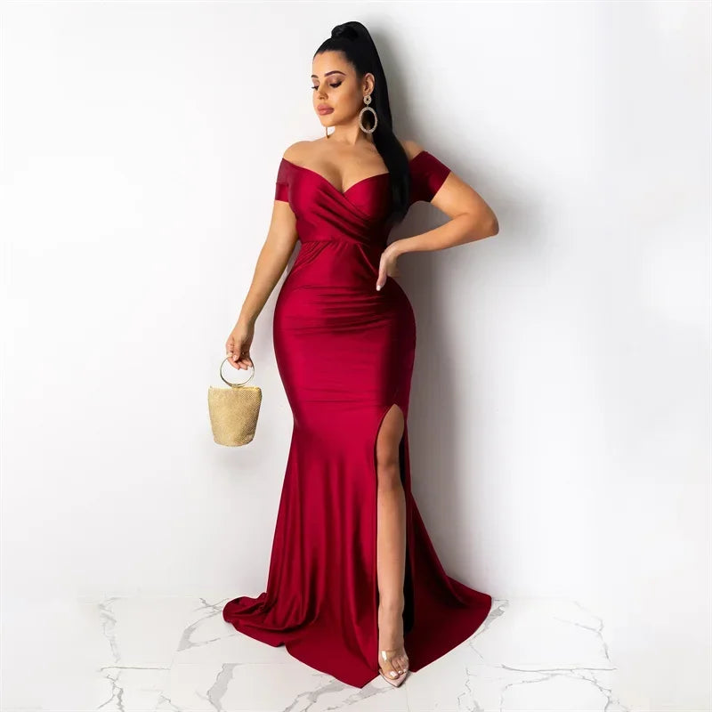 Timeless Elegance: Sexy Off-Shoulder V-Neck Mermaid Evening Dress for Women