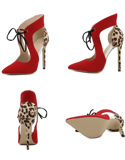 Load image into Gallery viewer, Sexy Red Lace-Up Slingback High Heels – Leopard Print Pumps for Summer Parties &amp; Proms
