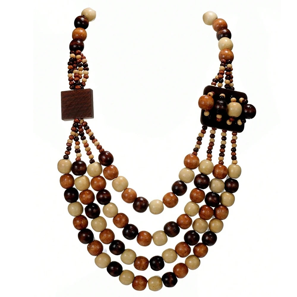 African Ethnic Jewelry Handmade Wooden Bead Beaded Statement Necklace For Women Party Accessories