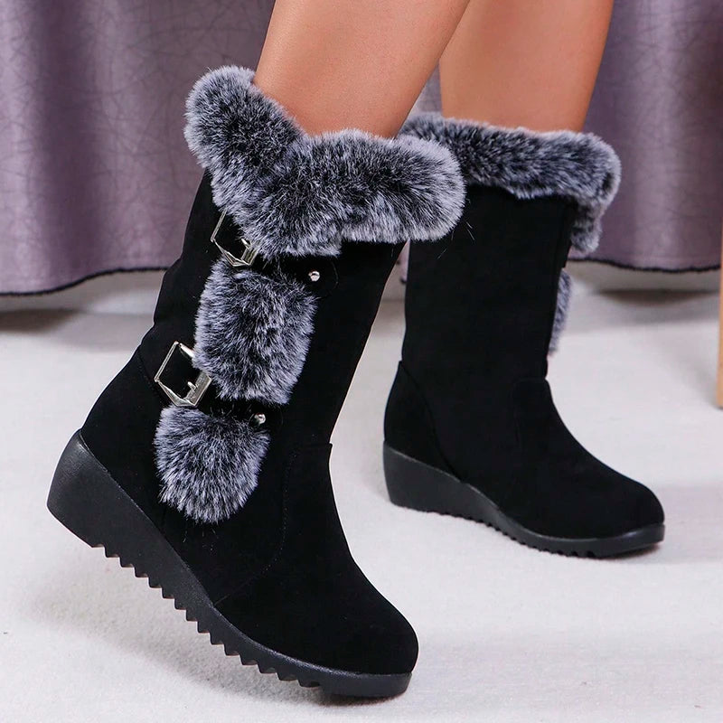 Cozy Chic: Wedge Heeled Faux Fur Winter Boots for Style & Warmth