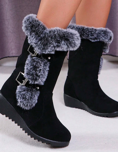 Load image into Gallery viewer, Cozy Chic: Wedge Heeled Faux Fur Winter Boots for Style &amp; Warmth
