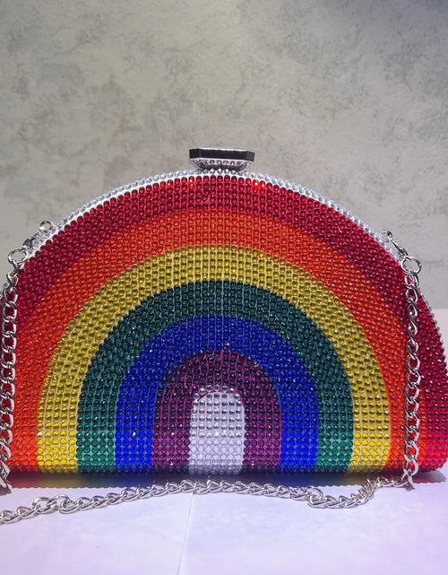 Load image into Gallery viewer, Rainbow Crystal Half-Moon Clutch – Luxury Rhinestone Evening Bag for Weddings &amp; Parties
