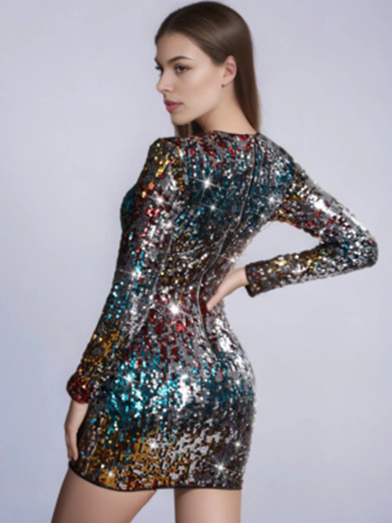 Sexy vintage sequin mini summer dress women elegant club birthday party short dresses luxury long sleeve evening dresses