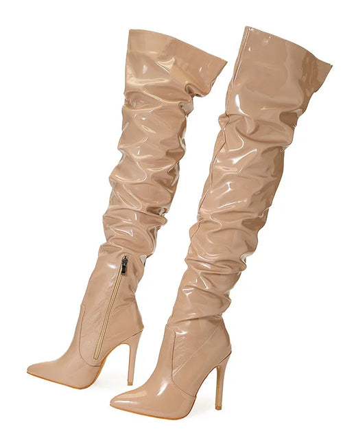 Load image into Gallery viewer, Command Attention: High-Heeled Patent Leather Thigh-High Boots
