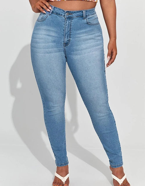 Load image into Gallery viewer, Plus-Size High-Waist Stretch Mom Jeans – Skinny Washed Denim for Women with 100kg+ Fit
