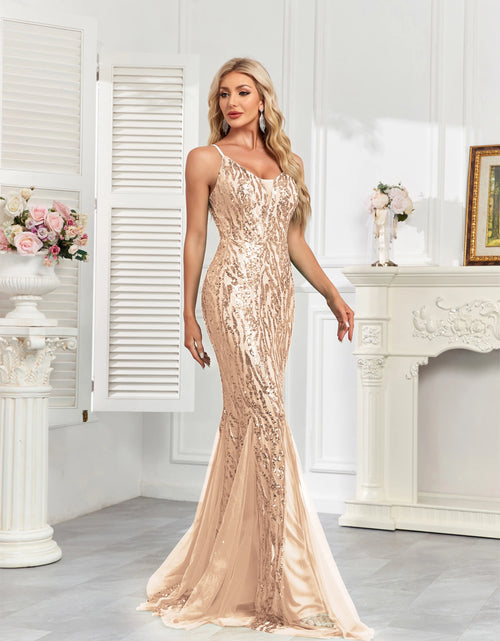 Load image into Gallery viewer, Glamorous Party Halter Sequin Gown with Luxurious Fishtail Net Skirt
